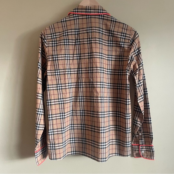 BURBERRY check neon piped pyjama style top - Picture 9 of 13